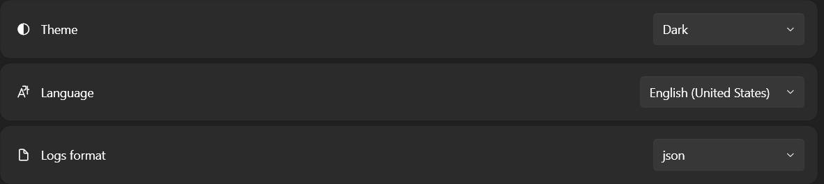 Settings interface
